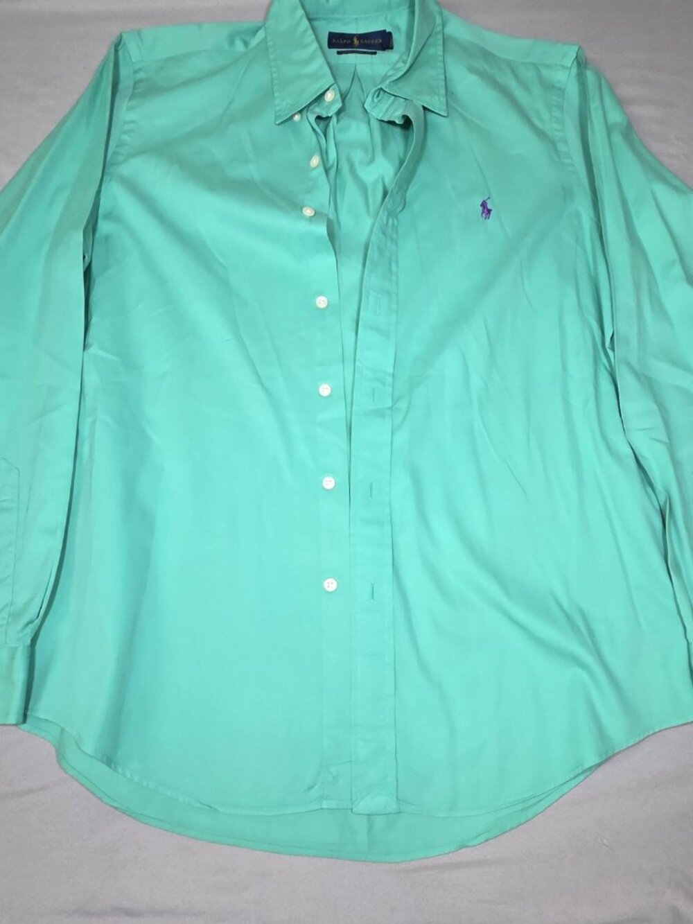Ralph Lauren Mint Green Feather Weight Twill Button Down Shirt Purple Pony Men M